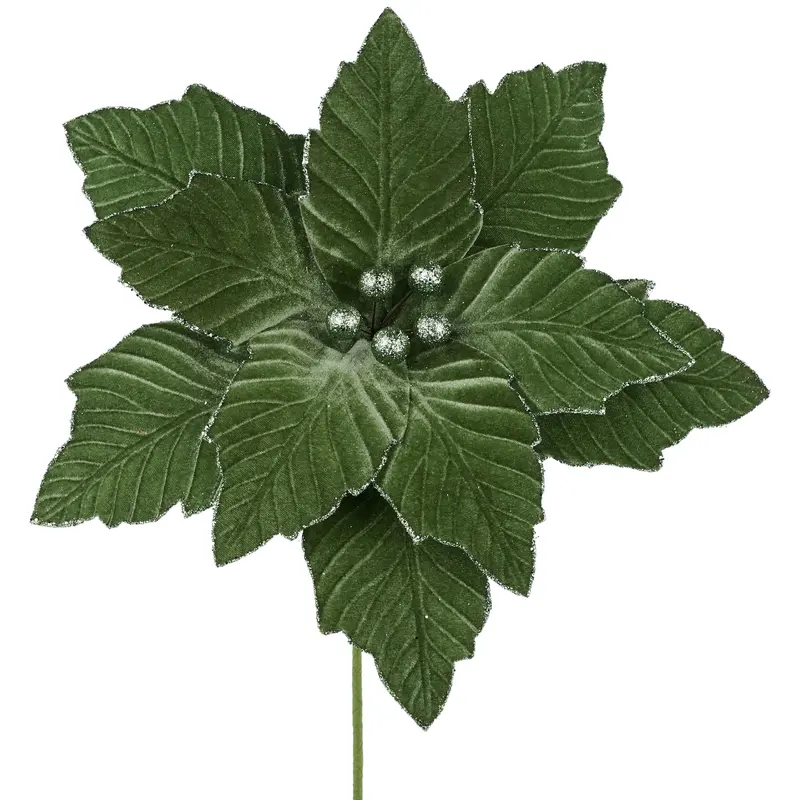 10.5" Sage Green Velvet Poinsettia Pick