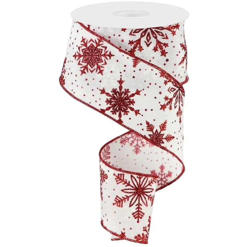 10 Yards of Burgundy Snowflake Pongee Ribbon