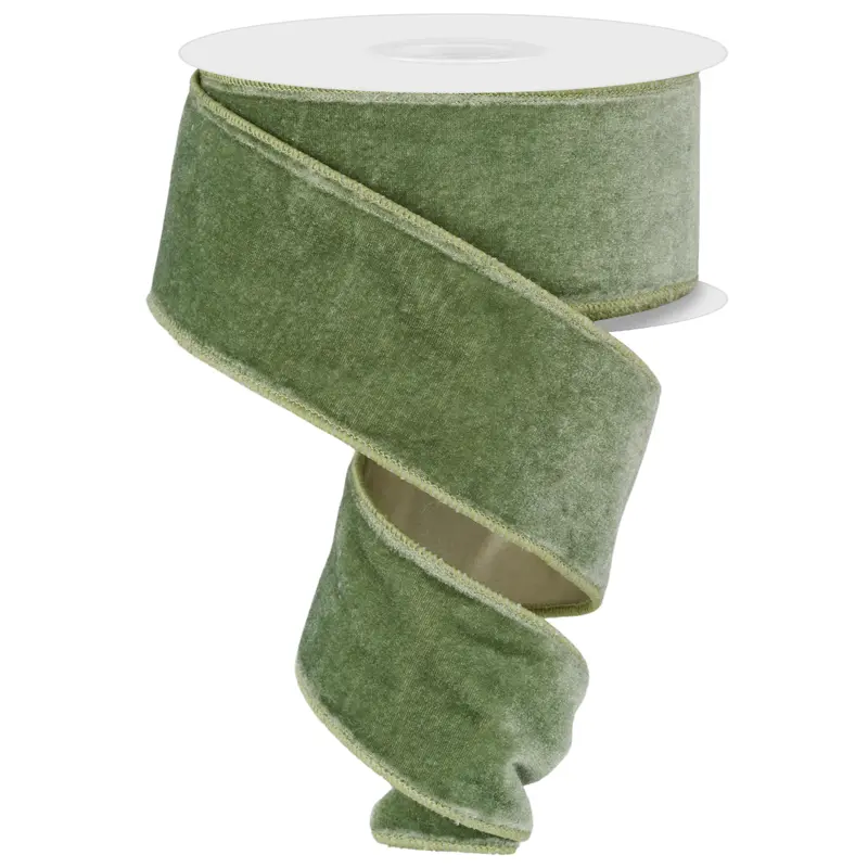 10 Yards of Sage Green Deluxe Velvet Ribbon with Satin Backing
