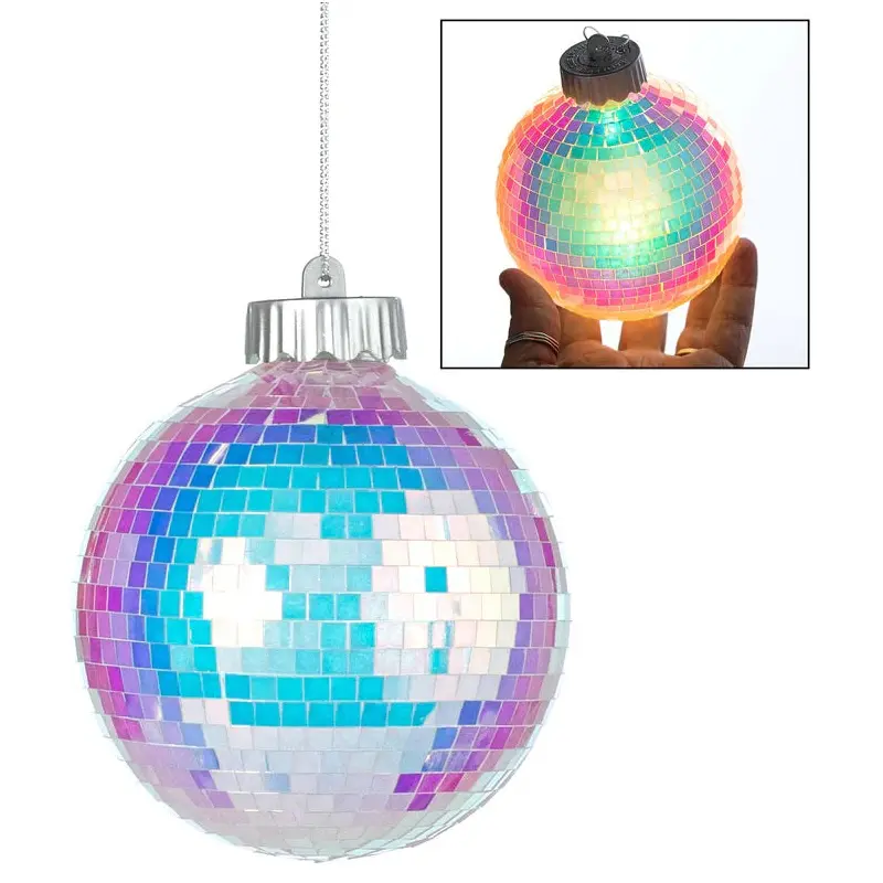 100MM Iridescent Mirror Ball Light-Up Ornament