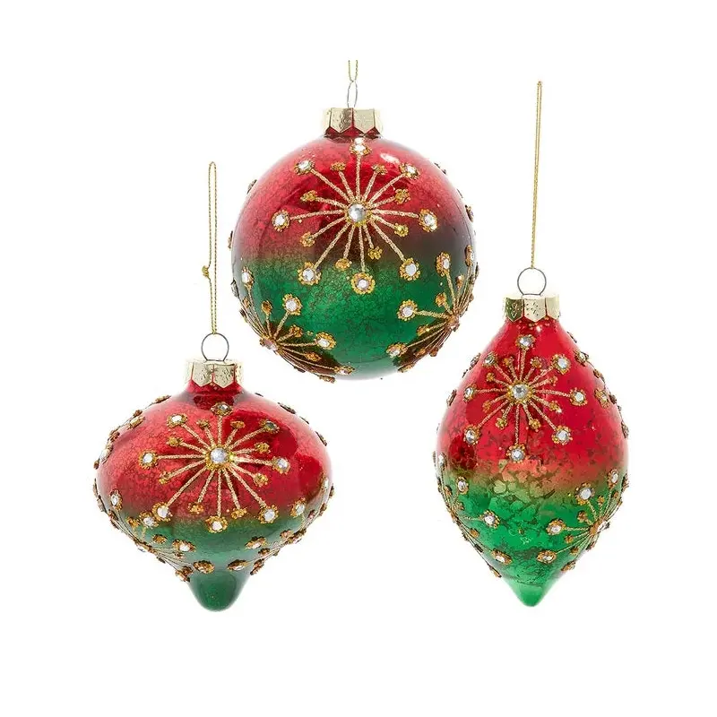 100MM Red, Green & Gold Glass Ornament