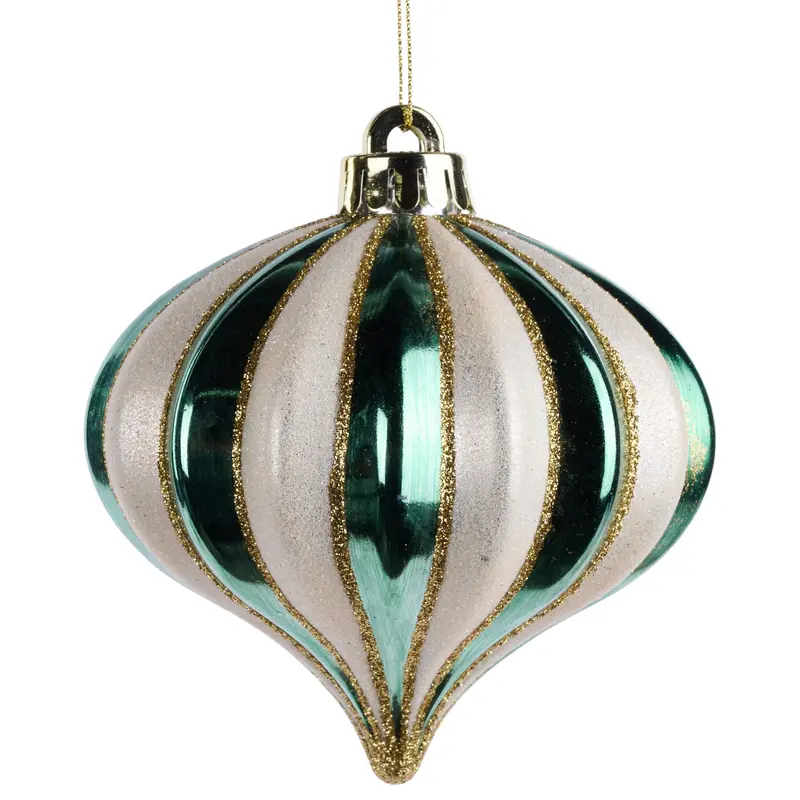 120MM Sage Green, Cream & Gold Striped Onion Ornament