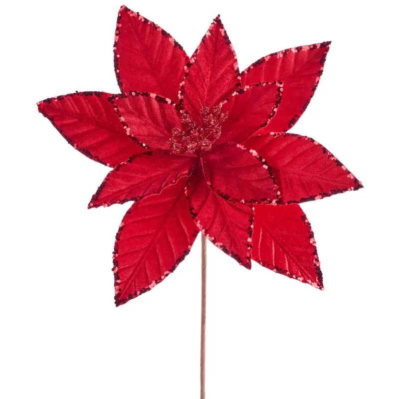 15.75" Red Velvet Poinsettia Stem
