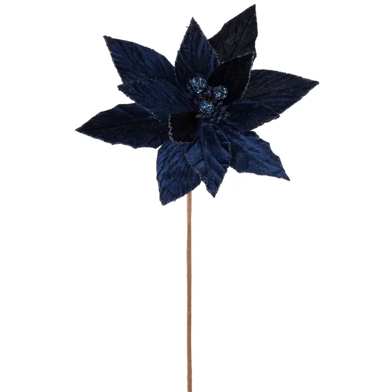 22" Midnight Blue Velvet Poinsettia Stem