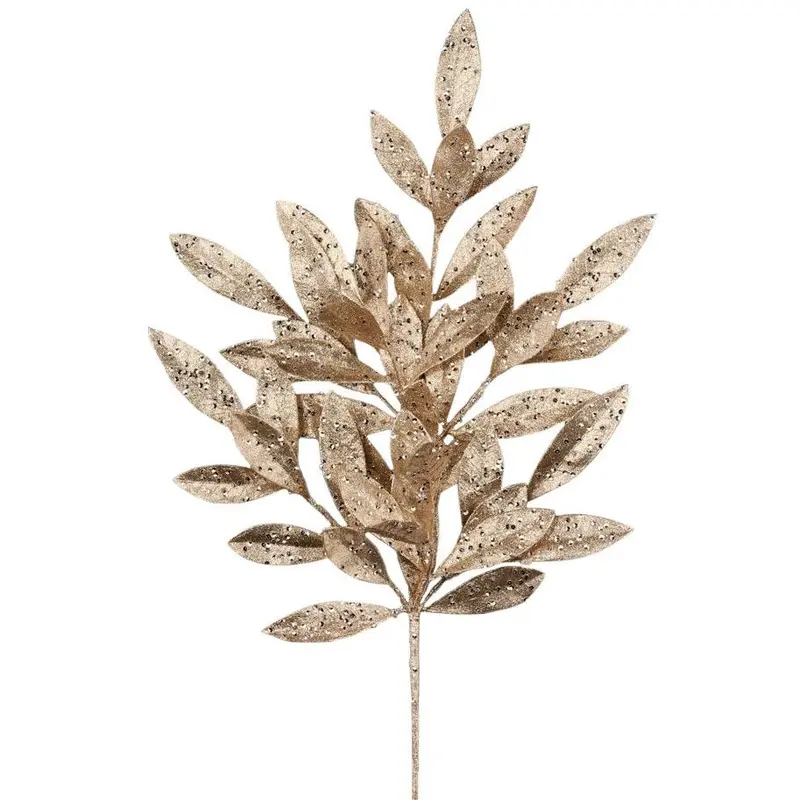 23" Champagne Glitter Bay Leaf Spray