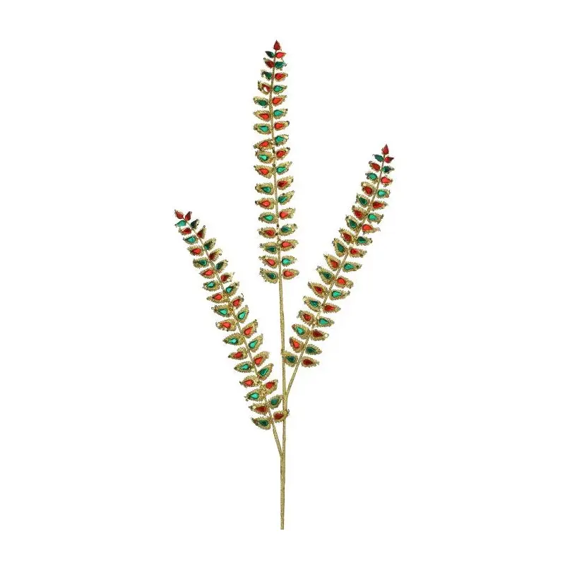 24" Red, Green & Gold Jeweled Long Leaf Spray