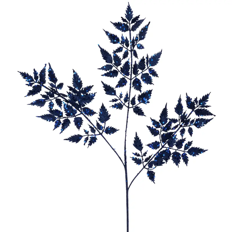 25" Navy Blue Glitter Fern Pick Spray