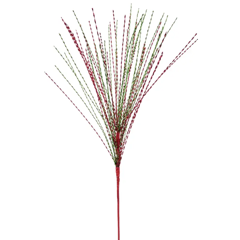 27" Red & Lime Green Metallic Twist Grass Spray