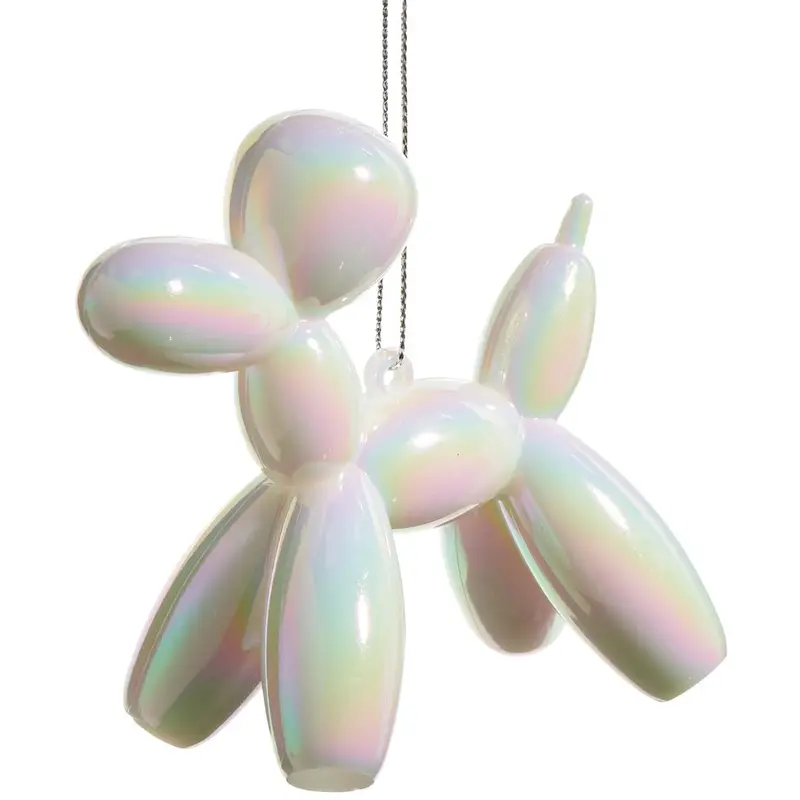 3.75" White Iridescent Balloon Dog Ornament