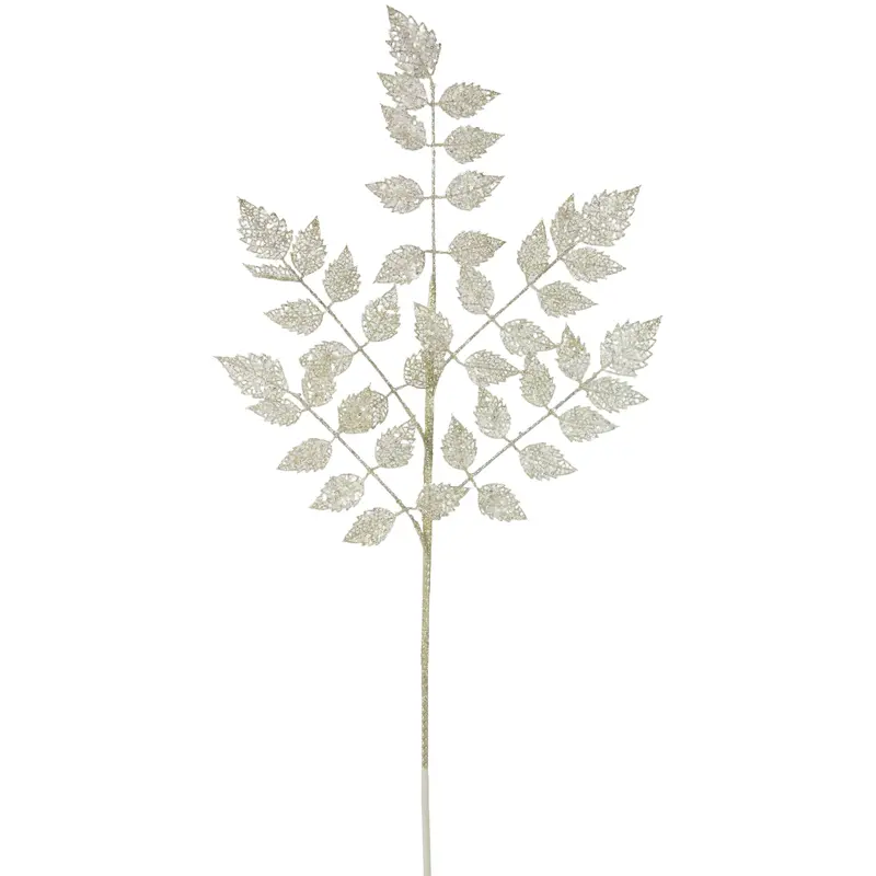 30" Light Gold Glitter Rose Leaf Spray