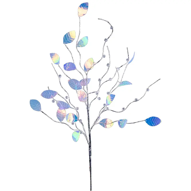 35" Iridescent Acrylic Bead & Leaf Spray