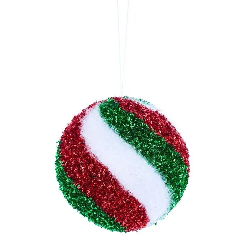 4" Glitter Swirl Ball Ornament (Red/Emerald/White)