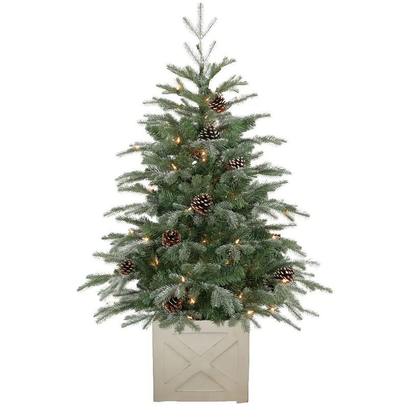 4' Snowy Devon Pre-Lit Potted Fir Tree with Pine Cones