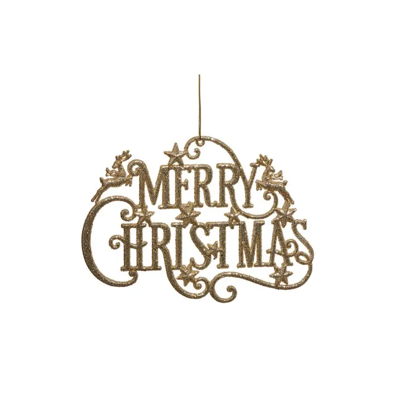 7.25" Gold Glitter Merry Christmas Ornament