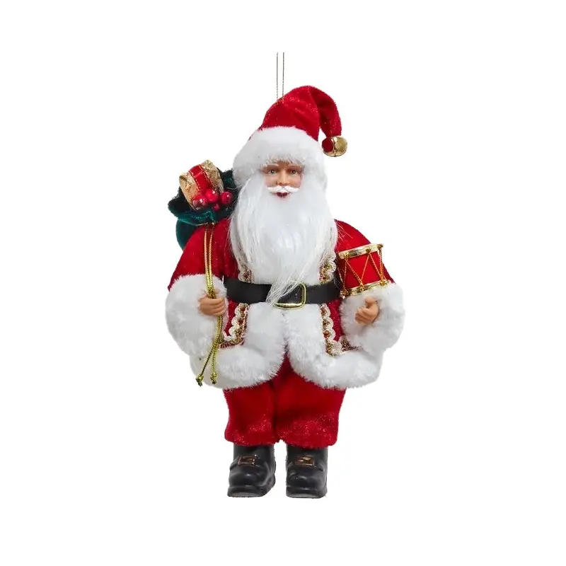 8" Santa Holding Gift Bag & Drum Ornament