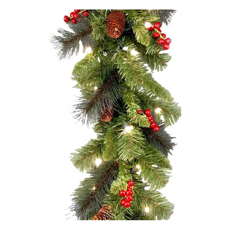 9' Classic Spruce Pre-Lit Garland with Frosted Tips, Berries and Pine Cones