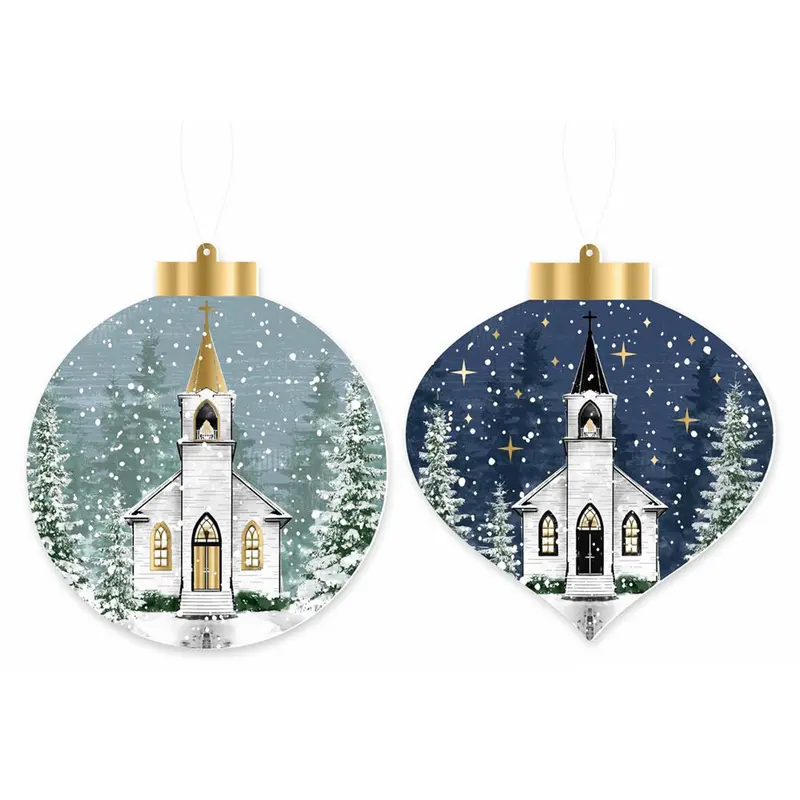 Double-Sided Winter Church Scene Ornament