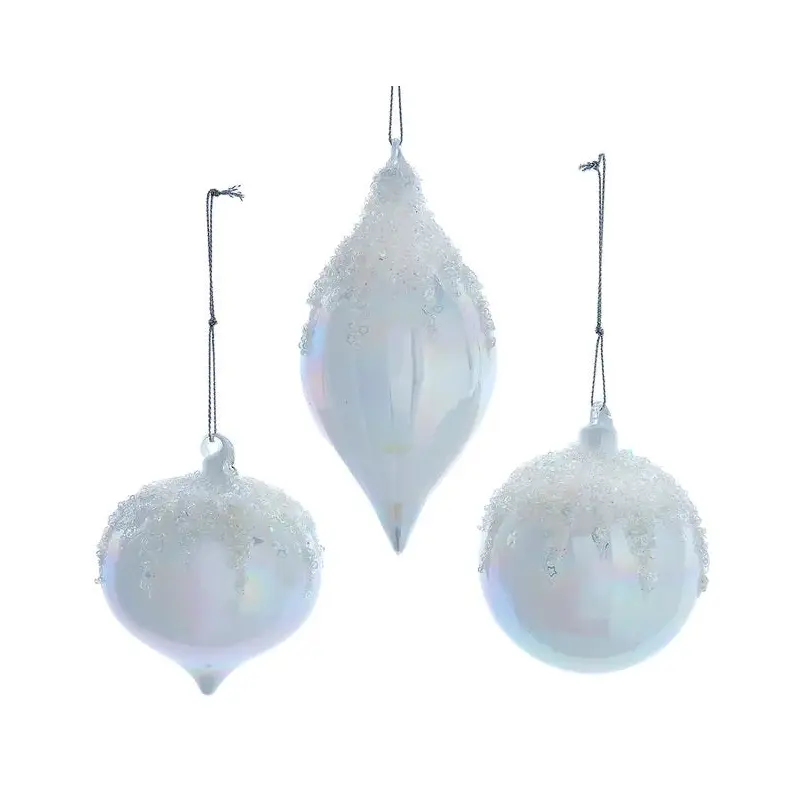 White Glitter Glass Ornament (Ball/Onion/Finial)