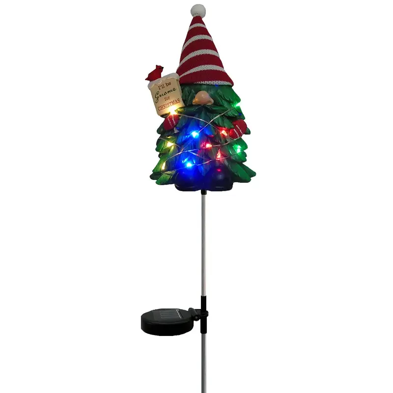 (1) Solar Powered Christmas Tree Gnome Garden Stake