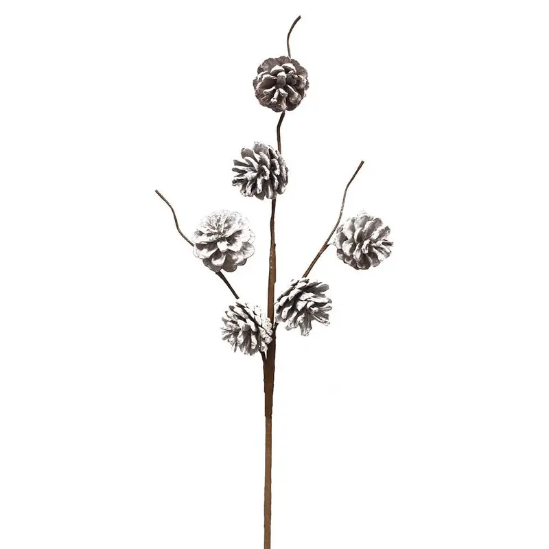 23" Snowy Pine Cone Floral Pick Spray