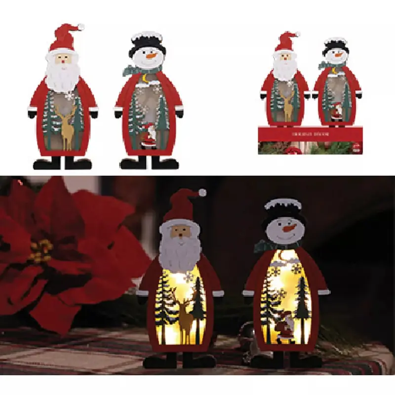 Santa/Snowman Tabletop Statue with Nature Cutouts and LED Lights