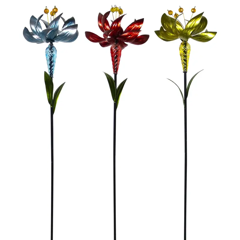 Spinning Glass and Metallic Flower Stake