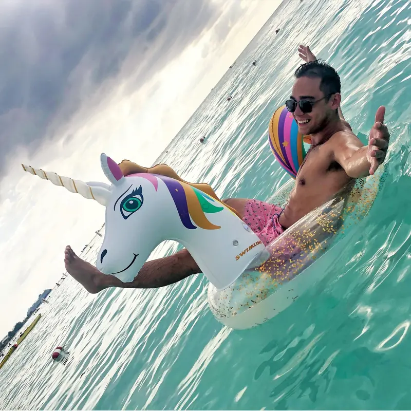 Swimline LED Light Up Inflatable Glitter Unicorn Ring