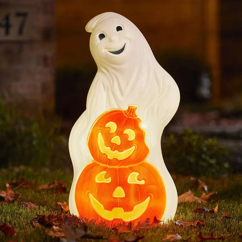 31" Lighted Ghost with 2 Pumpkins Blow Mold