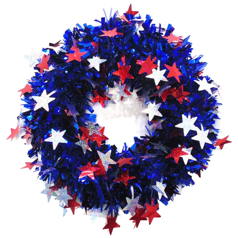 16" Patriotic Tinsel Wreath Decoration