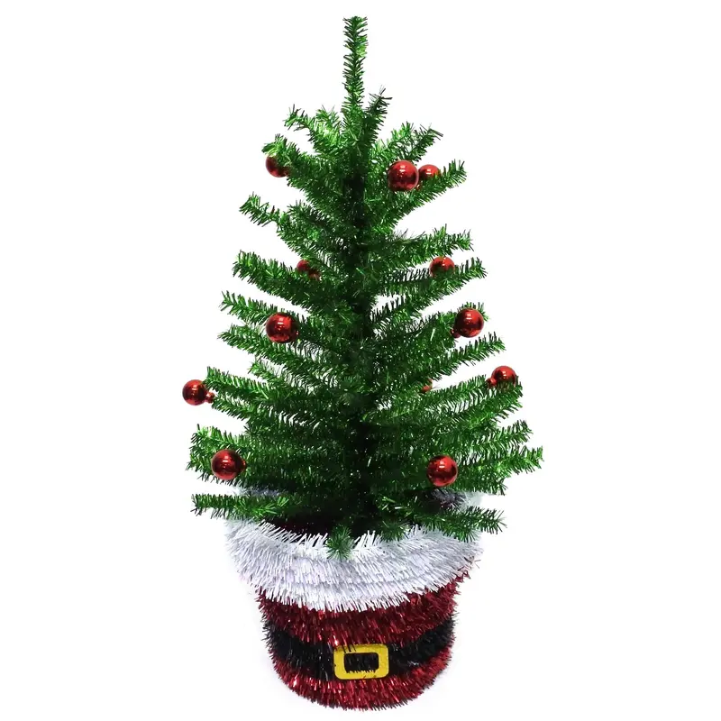 18" Decorative Foyer Tree in Tinsel Santa Bucket with Red Ball Ornaments