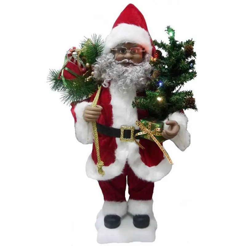 24" Animated African American Santa Claus with Lighted Tree