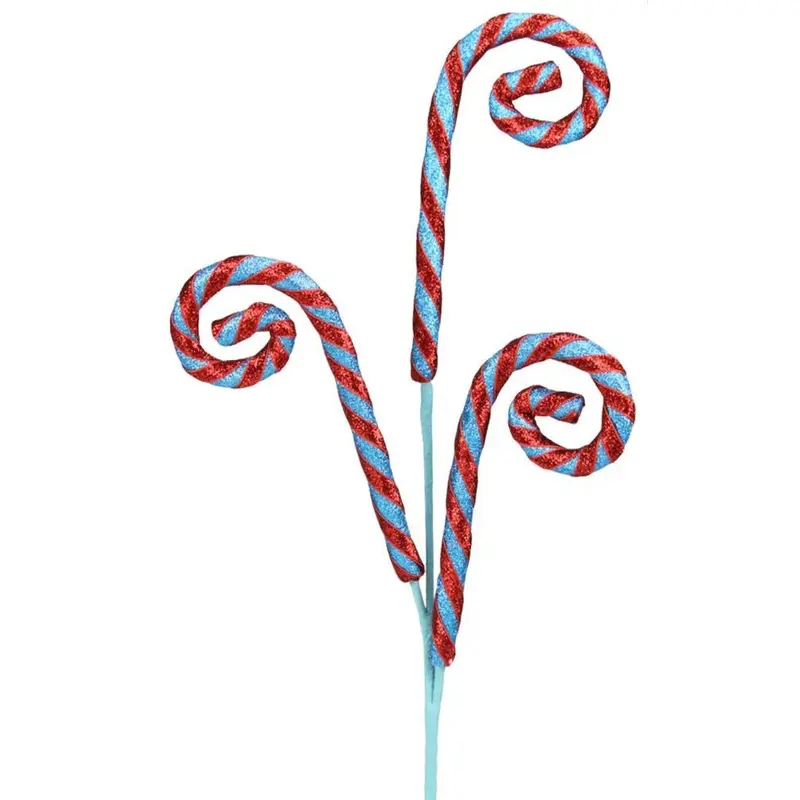29" Turquoise and Red Glitter Candy Cane Spray