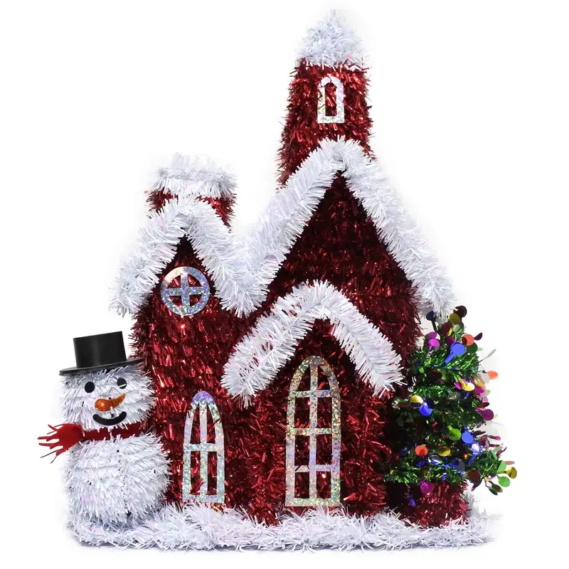 2D Tinsel Church Tabletop Holiday Decoration