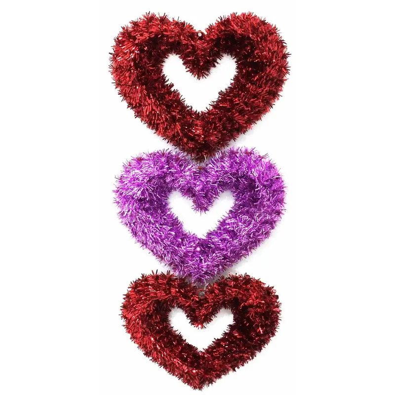 2D Tinsel Valentine Hearts Dangler Decoration