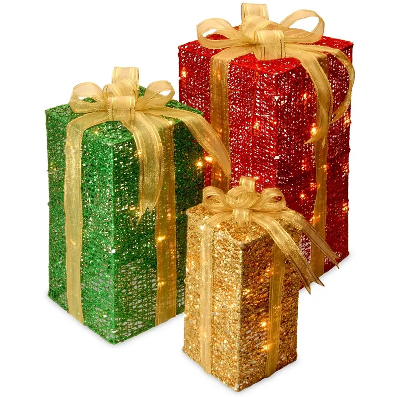 3-Piece Sisal Gift Box Lighted Display