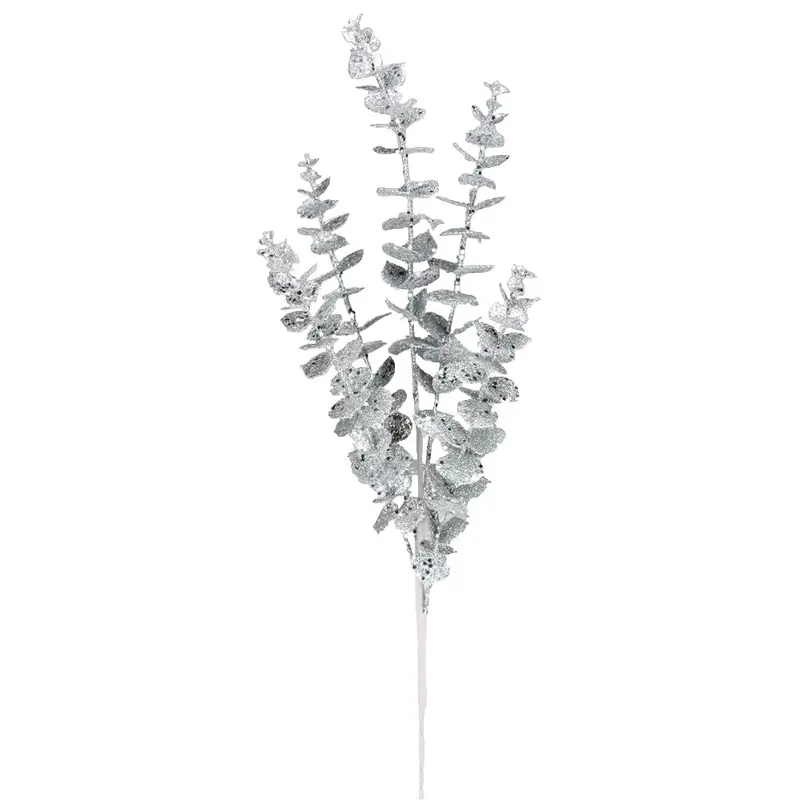 32" Silver Glitter Eucalyptus Pick Spray