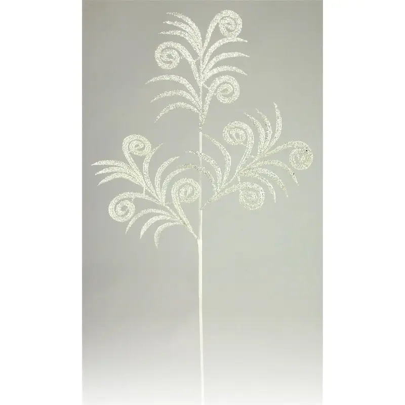35" White Glittered Swirl Palm Spray