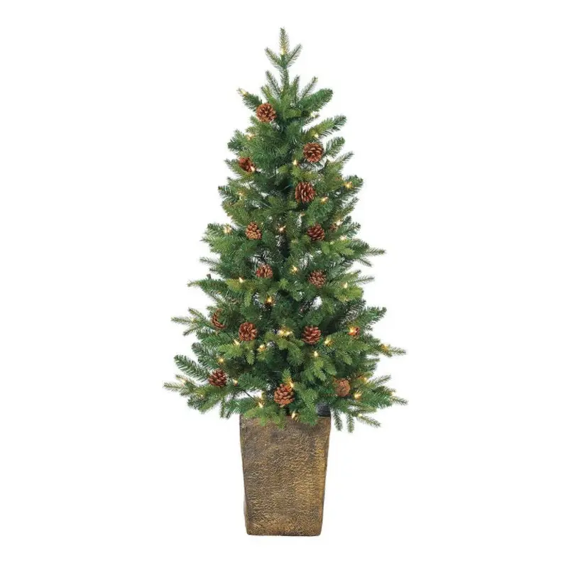 4' Pre-Lit Natural Cut Hudson Pine Artificial Christmas Tree with Clear Lights in Pot