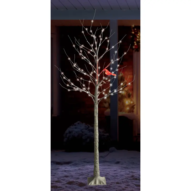 6' Twinkling LED Birch Tree with LED Cardinal