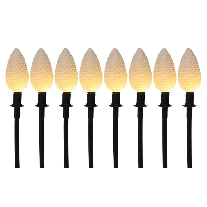 8Pc. White Glitter Pine Cone Pathway Lights