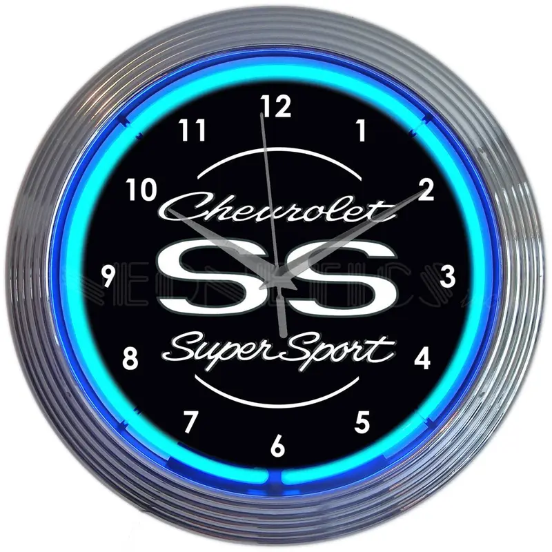 Neonetics GM Chevrolet Super Sport Blue Neon Clock