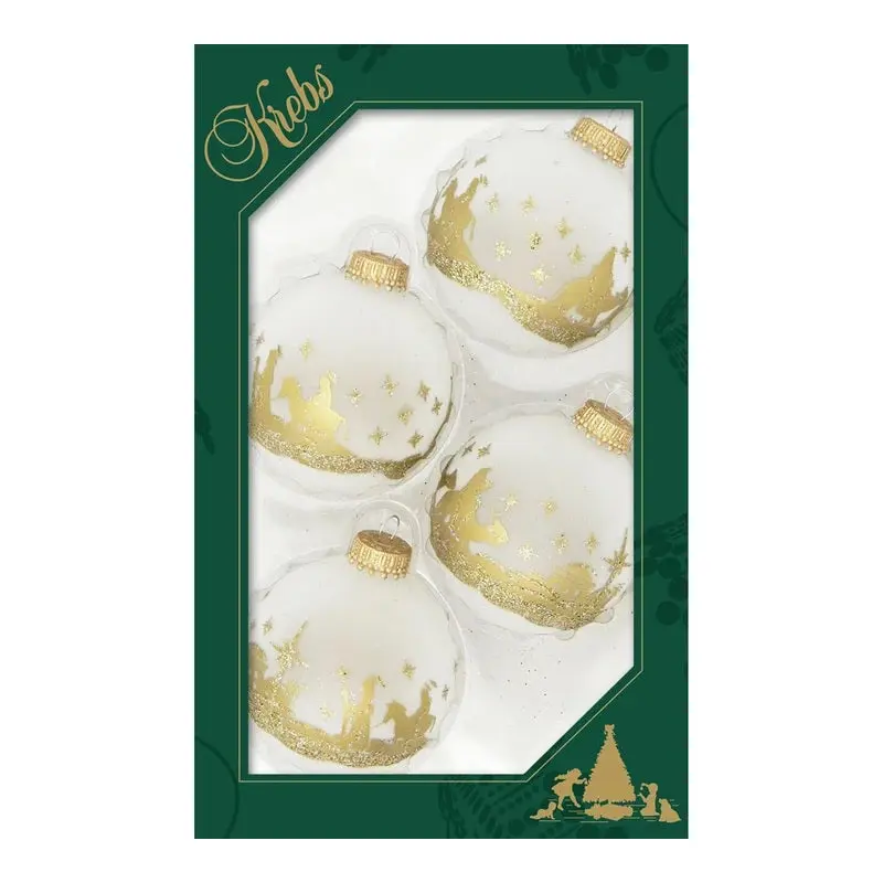 Set of 4 Gold Bethlehem Frosted Glass Ornaments
