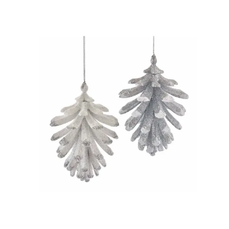 Silver/White Glitter Pine Cone Ornament