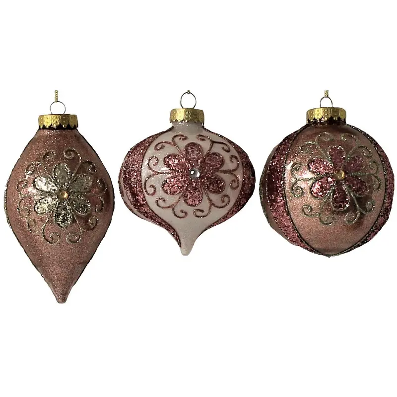 100MM Rose Gold Glitter Flower Ornaments