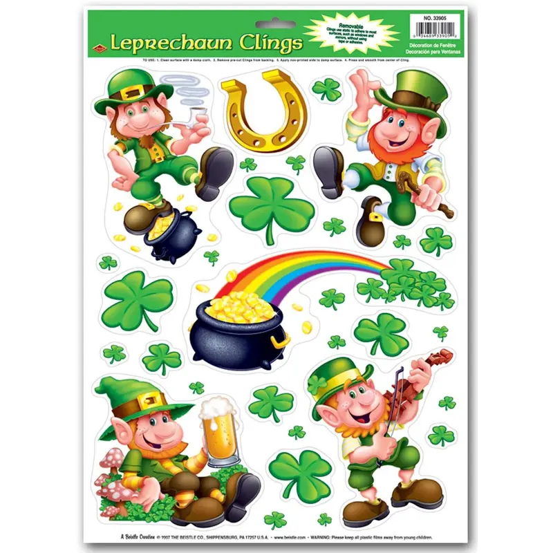 12" x 17" Leprechaun & Shamrock Window Clings
