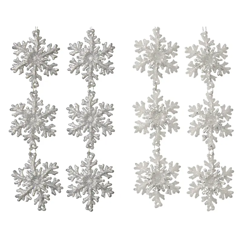 2-Pack of Silver/White Glitter 3-Tier Snowflake Ornaments