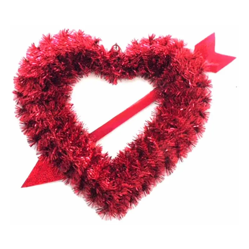 2D Tinsel Valentine's Day Heart with Cupid's Arrow Holiday Decoration