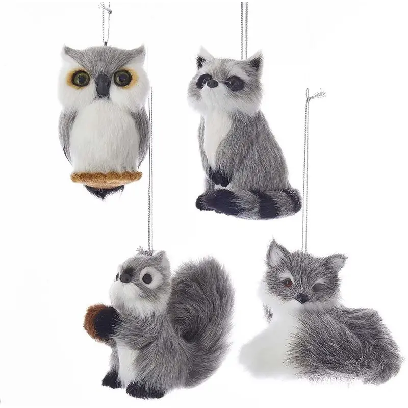 3" Furry Gray Animal Ornaments