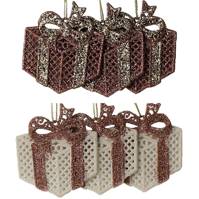 3-Pack of Glitter Present Ornaments (Rose Gold/White/Gold)
