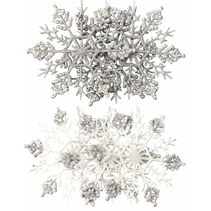 3-Pack of Glitter Snowflake Ornaments (Silver/White)